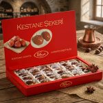 Large Kafkas Kestane Şekeri box with individually wrapped candied chestnuts