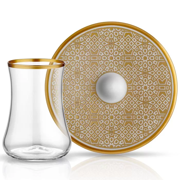 Turkish Tea Glass Set – Dervish Ottoman Gold (12 pcs) | Economia Bazaar