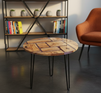 patterned olive wood epoxy coffee table