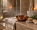 Turkish hammam experience at home with towel copper bowl soap and kese
