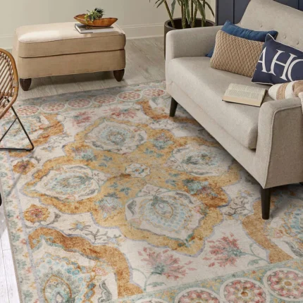 Vintage Patterned Woven Base Decorative Colorful Rug