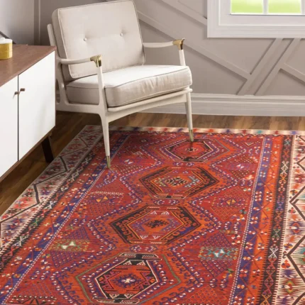 Ethnic Patterned Woven Base Decorative Burgundy Rug