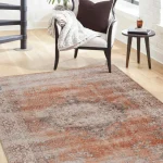 Distressed Patterned Woven Base Decorative Orange Rug
