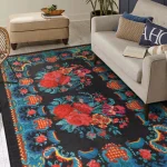 Ethnic Karabakh Live Flower Pattern Woven Base Decorative Rug