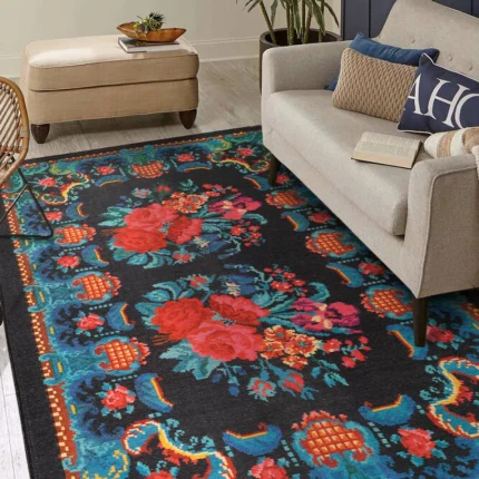 Ethnic Karabakh Live Flower Pattern Woven Base Decorative Rug
