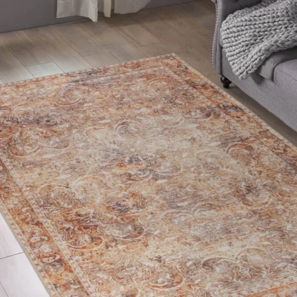 Distressed Patterned Woven Base Decorative Orange Rug