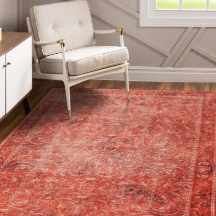 Distressed Red Woven Rug – Vintage Decorative Style