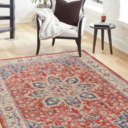 Vintage Red Woven Rug – Classic Distressed Pattern
