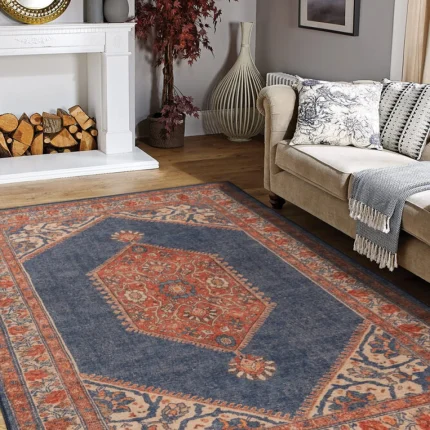 Navy Blue Vintage Woven Rug – Timeless Decorative Style