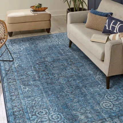 Distressed Blue Woven Rug – Vintage Decorative Style