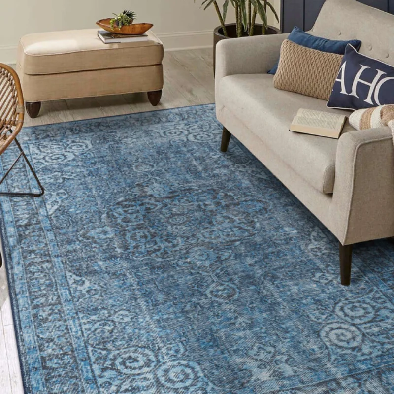 Distressed Blue Woven Rug – Vintage Decorative Style