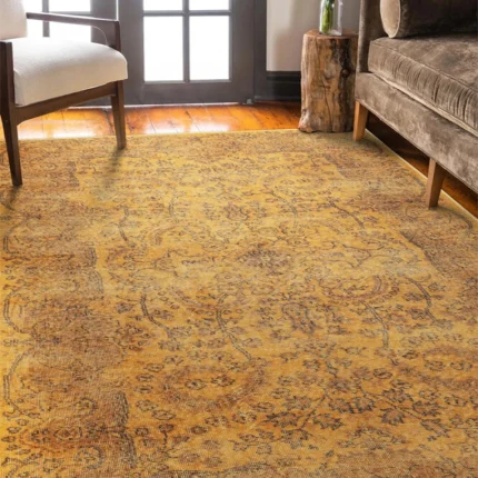 Yellow Distressed Woven Rug – Modern Bohemian Style