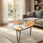 Triangle Olive Wood Epoxy Coffee Table – Modern Design