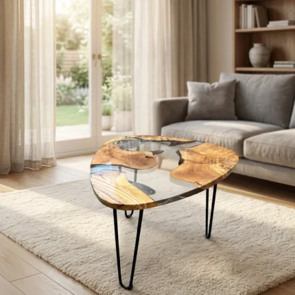 Triangle Olive Wood Epoxy Coffee Table – Modern Design