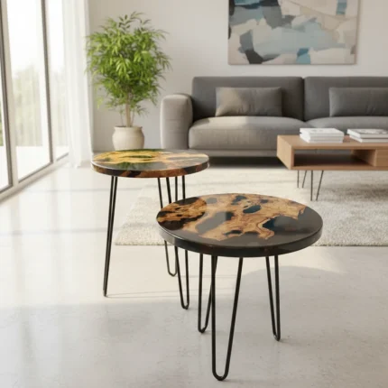 Round Olive Wood Epoxy Coffee Table – Modern Design