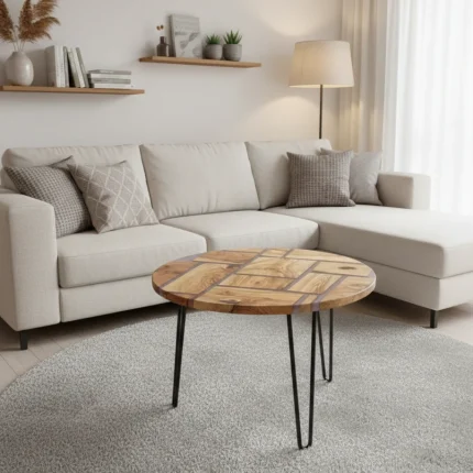 Patterned Olive Wood Epoxy Coffee Table – Modern Design
