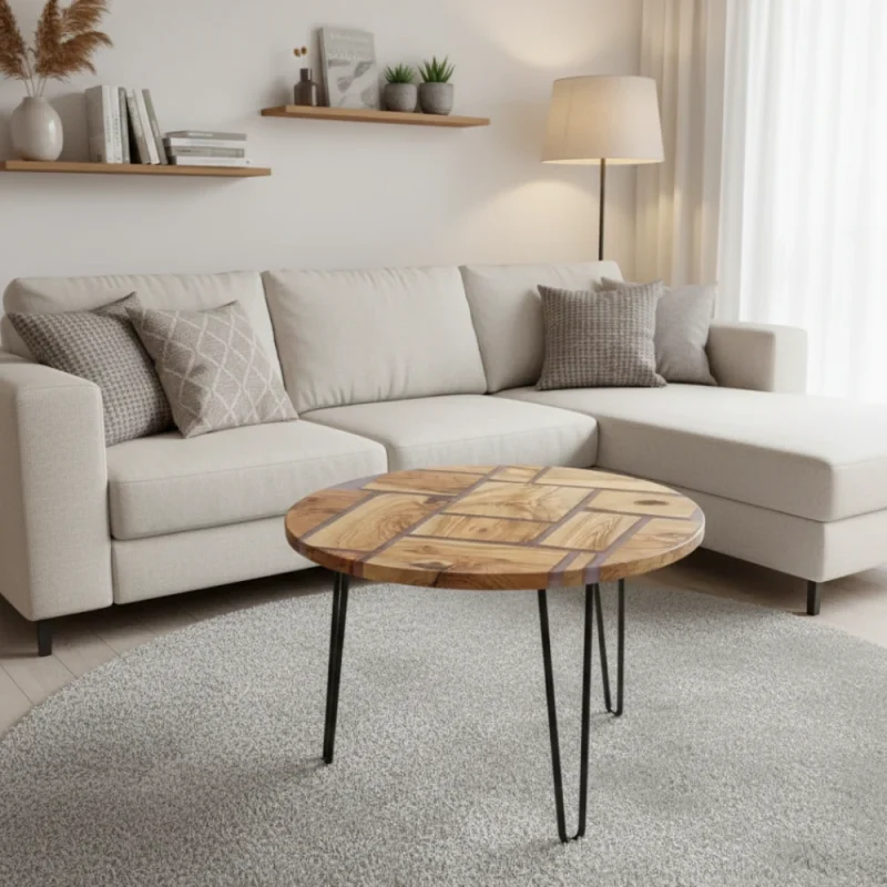 Patterned Olive Wood Epoxy Coffee Table – Modern Design