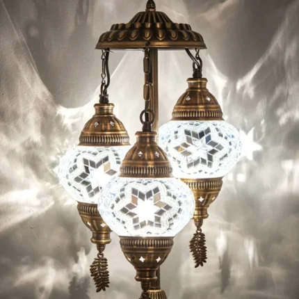 Turkish Triple Mosaic Desktop Lampshade Lamp – White