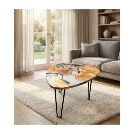 Triangle Olive Wood Epoxy Coffee Table – Modern Design