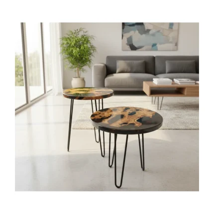 Round Olive Wood Epoxy Coffee Table – Modern Design