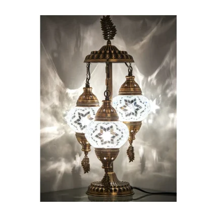 Turkish Triple Mosaic Desktop Lampshade Lamp – White